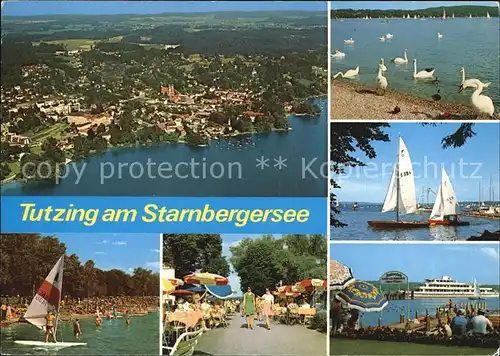 Tutzing Starnberger See Fliegeraufnahme Schwaene Strand Promenade Fahrgastschiff