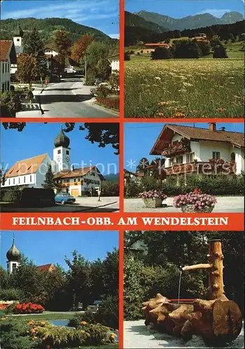 Feilnbach Dorfstrasse Teilansicht Kirche Gasthaus Park Brunnen Kat. Bayrischzell