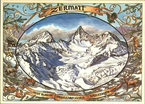 Zermatt VS Dent Blanche Obergabelhorn Wellenkuppe  Kat. Zermatt