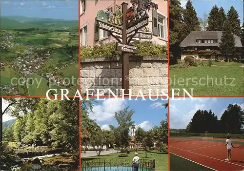 Grafenhausen Schwarzwald Panorama Wegweiser Schwarzwaldhaus Teilansichten Tennisplatz Kat. Grafenhausen