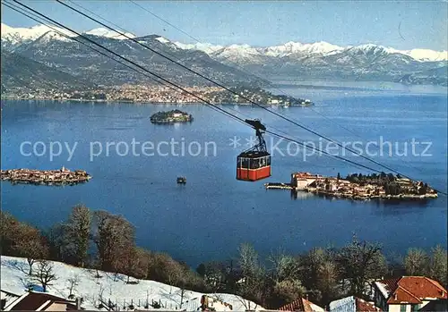 Isole Borromee Lago Maggiore Fliegeraufnahme mit Schwebebahn Stresa Mottarone Kat. Italien