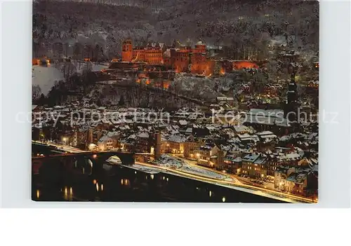 Heidelberg Neckar vom Philosophenweg bei Nacht Kat. Heidelberg