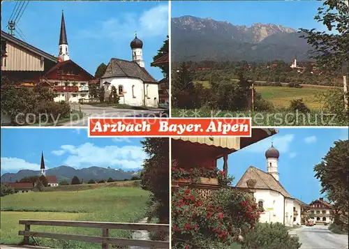 Arzbach Bad T?lz mit Benediktenwand Dorfpartie mit Herz Maria Kirche und Ged?chtniskapelle