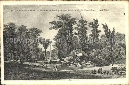 Ancien Paris Le Bois de Boulogne sous Louis XVI la Pyramide Gravure Kuenstlerkarte Kat. Paris