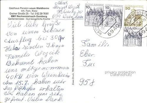 Darsberg Pension Waldhorn Kat. Neckarsteinach