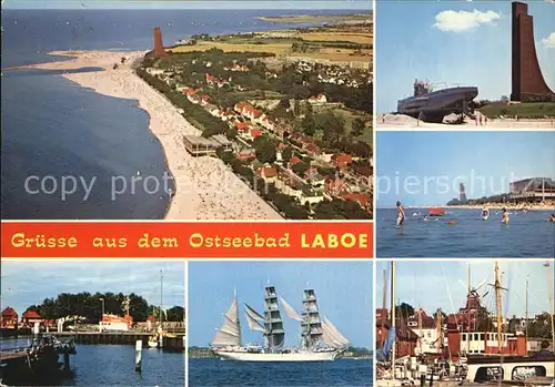 Laboe Ostseebad Fliegeraufnahme Marine Ehrenmal Hafen Dreimaster Windmuehle