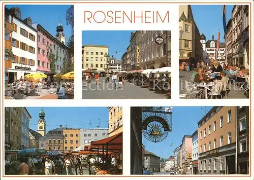 Rosenheim Bayern Strassencafes Marktplatz Wirtshausschild Kat. Rosenheim