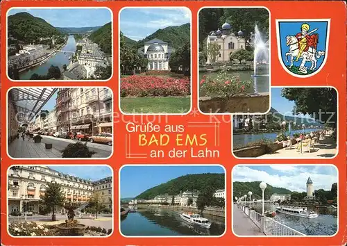 Bad Ems Lahnpartie Kurhaus Fontaene Strassenpartie Promenade Fahrgastschiffe Kat. Bad Ems