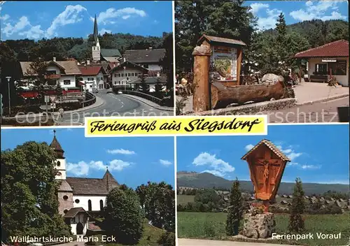 Siegsdorf Oberbayern Strassenpartie Brunnen Wallfahrtskirche Maria Eck Ferienpark Vorauf Wegekreuz Kat. Siegsdorf