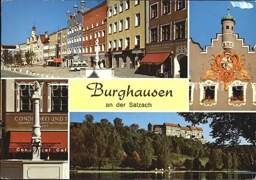 Burghausen Salzach Strassenpartie Wappen Brunnen Burg Kat. Burghausen