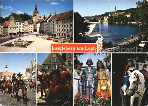 Landsberg Lech Hauptplatz mit Marienbrunnen Karolinenbruecke Historisches Ruethenfest Kat. Landsberg am Lech