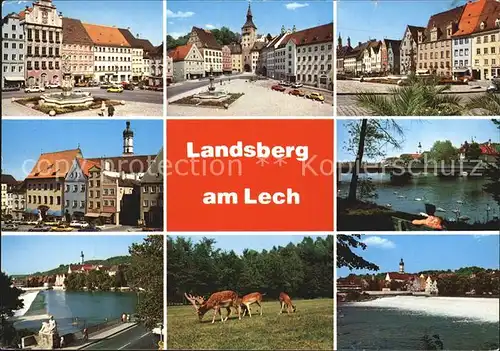 Landsberg Lech Brunnen Hauptplatz Teilansichten Bruecke Schwimmbad Tiergehege Kat. Landsberg am Lech