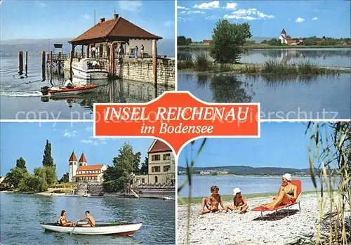 Insel Reichenau Bodensee Bootsanlegestelle Panorama Kirche Strand Kat. Reichenau Bodensee