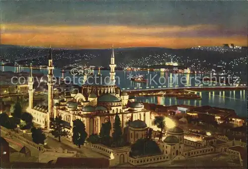 Istanbul Constantinopel Sueleyman Moschee Goldenes Horn Atatuerk Bruecke Nachtaufnahme Kat. Istanbul