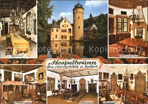 Mespelbrunn Maerchenschloss Speisesaal Kaminzimmer Schlafzimmer Rittersaal Kat. Mespelbrunn