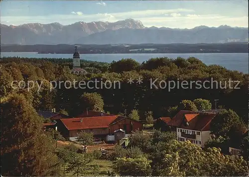 Assenhausen Starnbergersee Blick auf Bismarkturm mit Zugspitze Kat. Berg