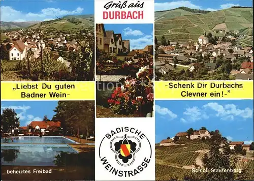 Durbach Panorama Dorfmotiv Freibad Schloss Staufenberg Kat. Durbach Schwarzwald