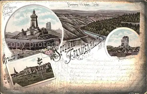 Bad Frankenhausen Kyffhaeuser Kaiser Wilhelm Denkmal Panorama von der hohen Linde Hausmannsturm Oberes Bad Litho Reichspost Kat. Bad Frankenhausen