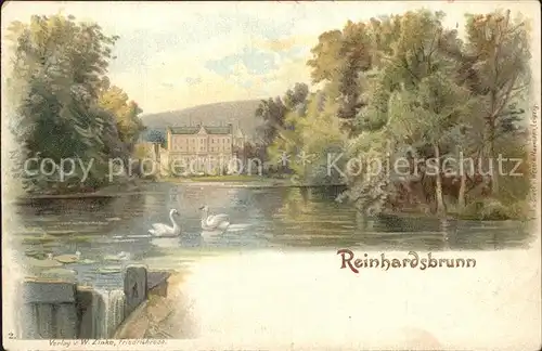 Reinhardsbrunn Schwanenteich Schloss Kuenstlerkarte Kat. Friedrichroda