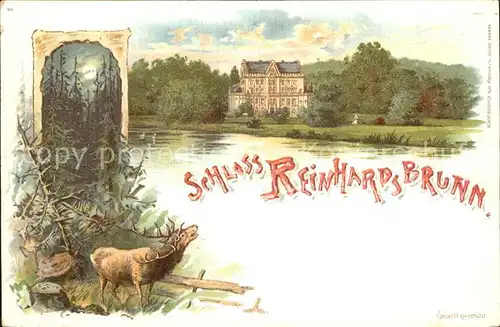 Reinhardsbrunn Schloss Hirsch Litho Kat. Friedrichroda