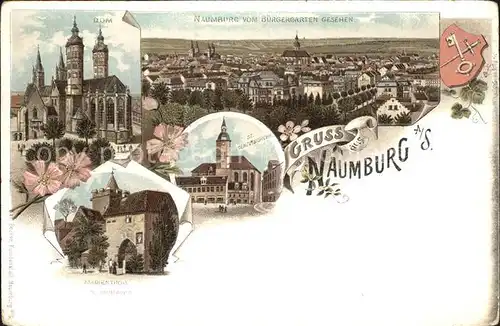 Naumburg Saale vom Buergergarten gesehen Dom Marientor St Wenzelskirche Litho Reichspost Kat. Naumburg