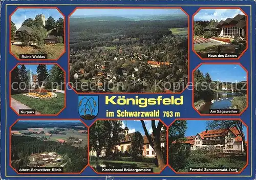 Koenigsfeld Schwarzwald Ruine Waldau Panorama Haus des Gastes Kurpark Saegeweiher Albert Schweitzer Klinik Kirchensaal Bruedergemeinde Fewotel Schwarzwald Treff Kat. Koenigsfeld im Schwarzwald