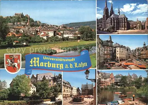 Marburg Lahn Panorama Schloss Kirche Markt Brunnen Lahnpartie Kat. Marburg