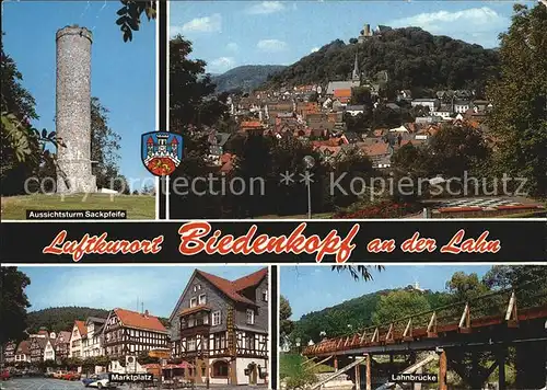 Biedenkopf Aussichtsturm Sackpfeife Panorama Burg Marktplatz Lahnbruecke Kat. Biedenkopf