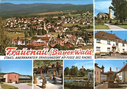 Frauenau Panorama Kirche Brunnen Rathaus Gartenschach Schwimmbad Kat. Frauenau