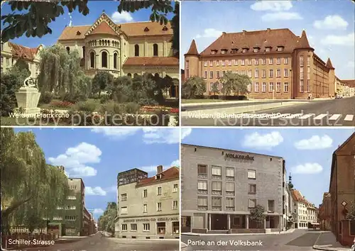 Weiden Oberpfalz Pfarrkirche Bahnofstr mit Postamt Schillerstr Volksbank Kat. Weiden i.d.OPf.