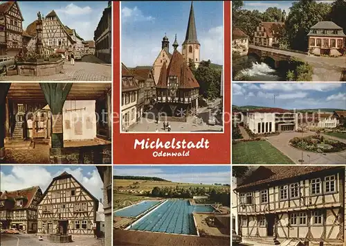 Michelstadt Fachwerkhaeuser Kirche Schwimmbad Kat. Michelstadt