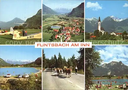 Flintsbach Inn Segelflugsport Kirche See Viehtrieb Badestrand Bayerische Alpen Kat. Flintsbach a.Inn