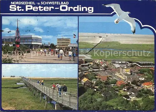 St Peter Ording Nordseeheilbad Schwefelbad Promenade Steg Moewe Fliegeraufnahme Kat. Sankt Peter Ording