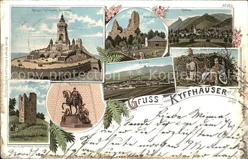 Kyffhaeuser Kaiser Wilhelm Denkmal Rotenburg Ruine Kelbra Rossla Sage Barbarossa Reiterstandbild Litho Kat. Bad Frankenhausen