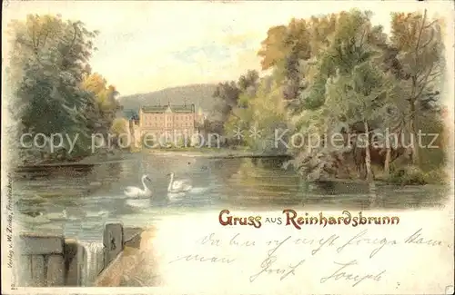 Reinhardsbrunn Schwanenteich Schloss Kuenstlerkarte Kat. Friedrichroda