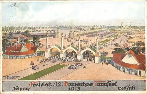 Leipzig Festplatz 12. Deutsches Turnfest Offizielle Festpostkarte Nr 1 Litho Kat. Leipzig