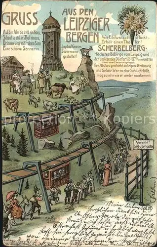 Leipzig Scherbelberg Aussichtsturm Schwebebahn Leipziger Berge Kuenstlerkarte Kat. Leipzig