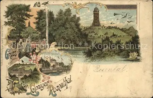 Leipzig Rosental Aussichtsturm Kaiserpark Schuetzenhof Litho Kat. Leipzig