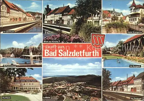 Bad Salzdetfurth Zentrum Kirche Hotel Kronprinz Schwimmbad Kurpark Kurhaus Fliegeraufnahme  Kat. Bad Salzdetfurth