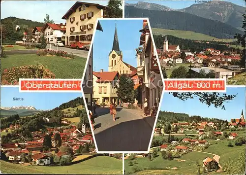 Oberstaufen Panorama mit Saentis Dorfpartie Kirche Kat. Oberstaufen