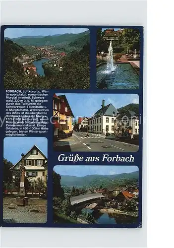 Forbach Baden Panorama Fontaene Strassenpartie Holzbruecke ueber die Murg Brunnen Kat. Forbach