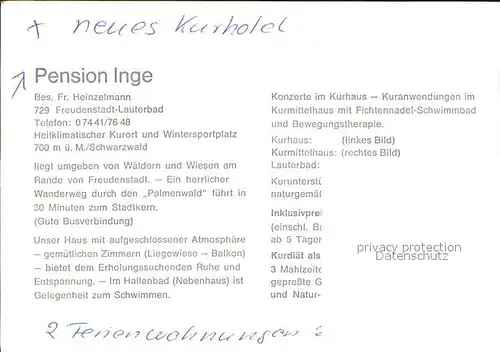 Freudenstadt Fliegeraufnahme Pension Inge Kat. Freudenstadt