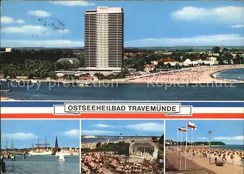 Travemuende Ostseebad Panorama mit Hotel Neptun Dreimaster Passat Strand Kurkonzert Kat. Luebeck