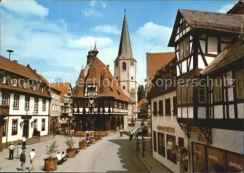 Michelstadt Marktplatz mit historischem Rathaus erbaut 1484 Fachwerkhaus Kirche Kat. Michelstadt