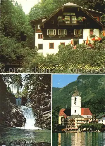 St Wolfgang Salzkammergut Gasthof Hupfmuehle Forellen Jausenstation Kirche Wolfgangsee Wasserfall Kat. St. Wolfgang im Salzkammergut