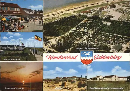 Sahlenburg Nordseebad Ladenstrasse Kurpromenade Sonnenuntergang Strand Familienwohnheim Stella Maris Zeltplatz Wernerwald Fliegeraufnahme Kat. Cuxhaven