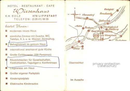 Lippstadt Hotel Restaurant Cafe Wiesenhaus Gastraeume Bar Kat. Lippstadt