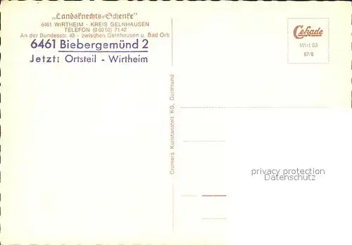 Wirtheim Landsknecht Schenke Kat. Biebergemuend