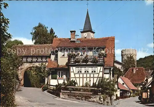 Lindenfels Odenwald Stadttor mit Kirche und Turm Kat. Lindenfels