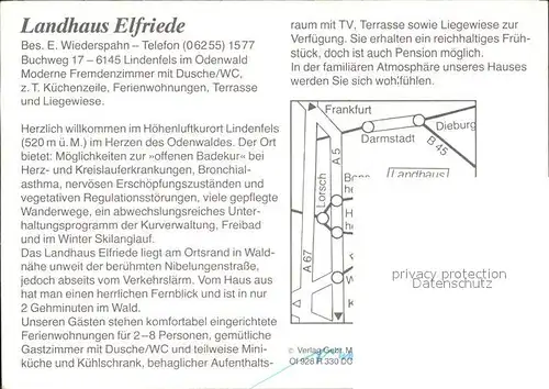 Lindenfels Odenwald Landhaus Elfriede Gaststube Panorama Kat. Lindenfels